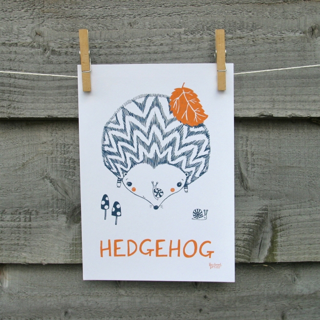 hedgehog pen illustration nursery print baby gifts by Beetroot Press